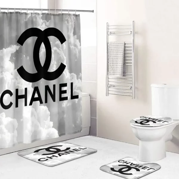 Chanel Black And White Cloud Bathroom Set Luxury Fashion Brand Bath Mat Home Decor Hypebeast