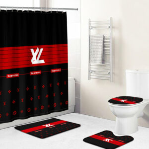 Louis Vuitton Lv Black Red Bathroom Set Home Decor Hypebeast Bath Mat Luxury Fashion Brand