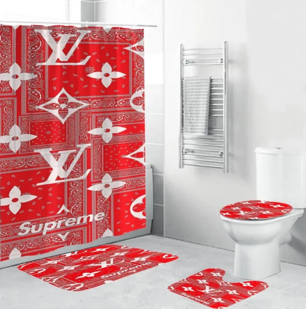 Louis Vuitton Supreme Bathroom Set Bath Mat Luxury Fashion Brand Hypebeast Home Decor