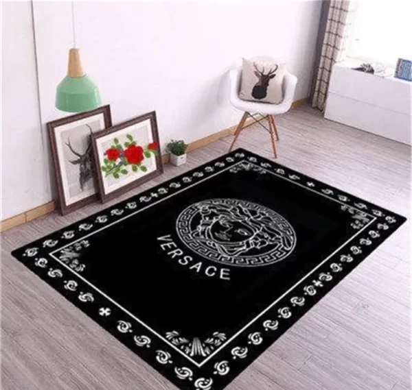 Gianni Versace Black Mat Luxury Fashion Brand Rug Home Decor Door Mat Area Carpet