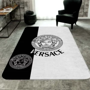 Versace Black White Luxury Fashion Brand Rug Area Carpet Home Decor Door Mat