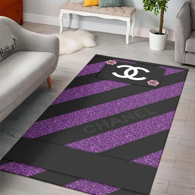 Chanel Black Violet Gradient Luxury Fashion Brand Rug Door Mat Home Decor Area Carpet