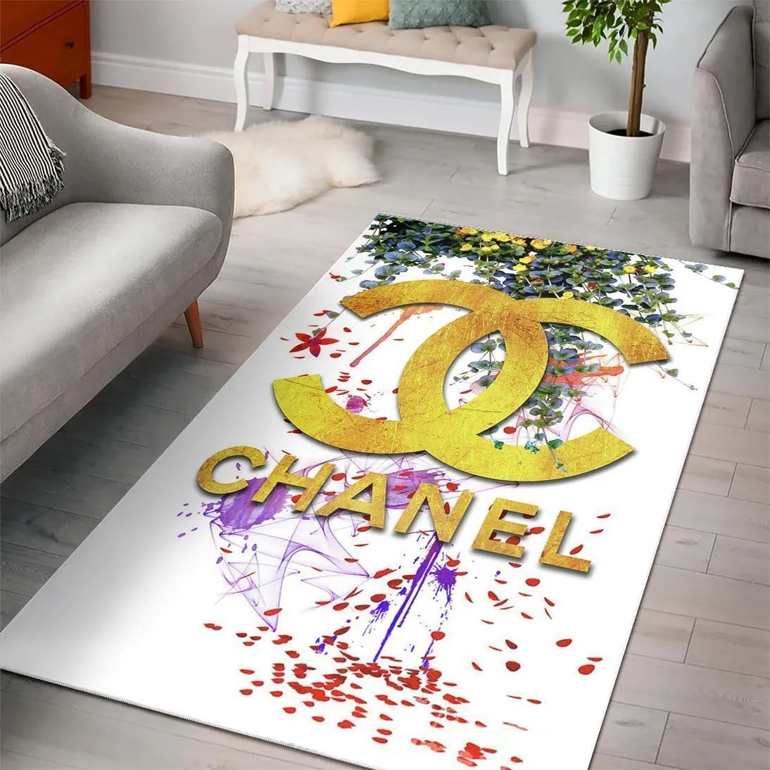 Chanel Paint Golden Luxury Fashion Brand Rug Home Decor Area Carpet Door Mat