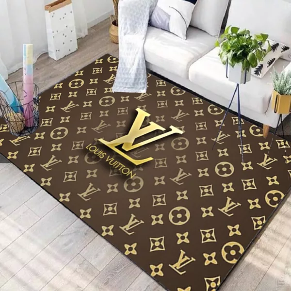 Louis Vuitton D Rectangle Rug Luxury Fashion Brand Area Carpet Home Decor Door Mat