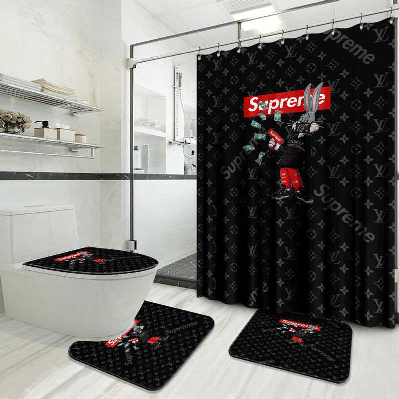 Louis Vuitton Supreme Rabbit Money Bathroom Set Hypebeast Luxury Fashion Brand Bath Mat Home Decor