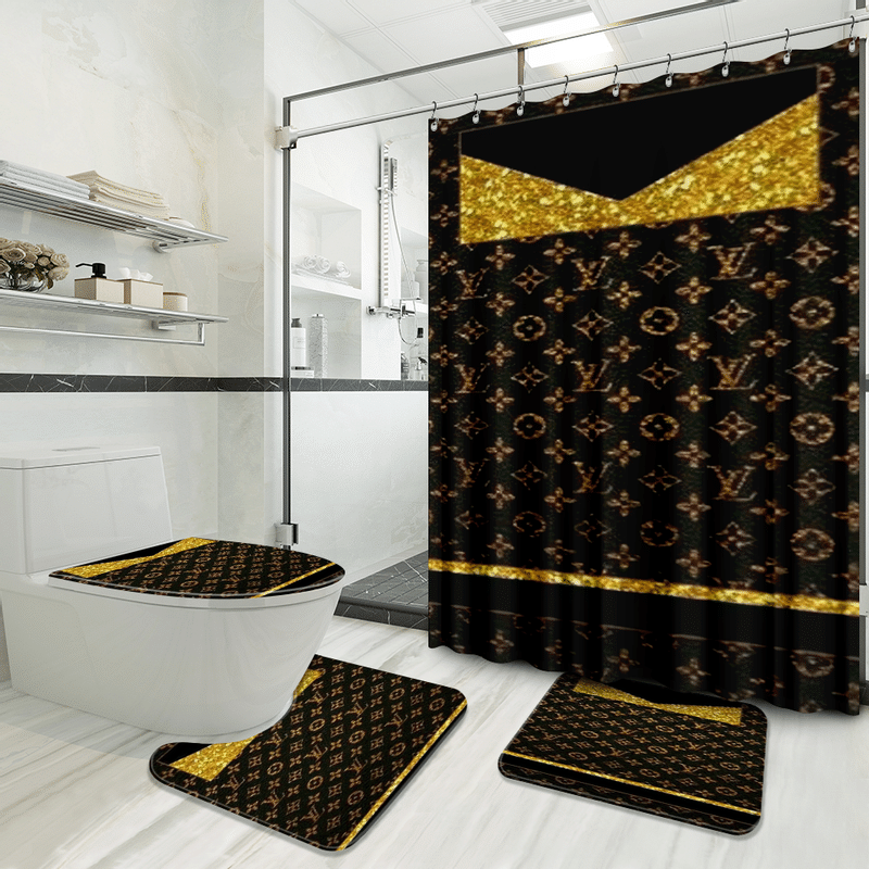 Louis Vuitton Golden Bathroom Set Bath Mat Home Decor Luxury Fashion Brand Hypebeast