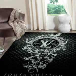 Louis Vuitton Dark Flowers Rectangle Rug Area Carpet Door Mat Luxury Fashion Brand Home Decor