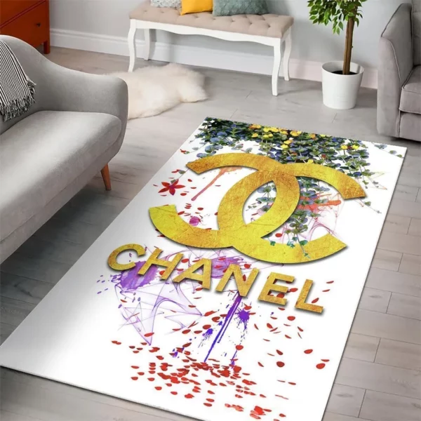 Chanel Paint Golden Rectangle Rug Luxury Fashion Brand Area Carpet Home Decor Door Mat