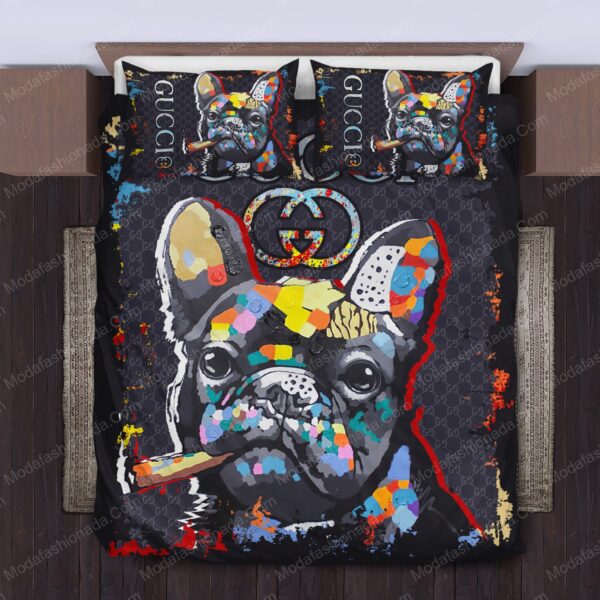 Gucci Bulldogs Logo Brand Bedding Set Bedspread Bedroom Luxury Home Decor