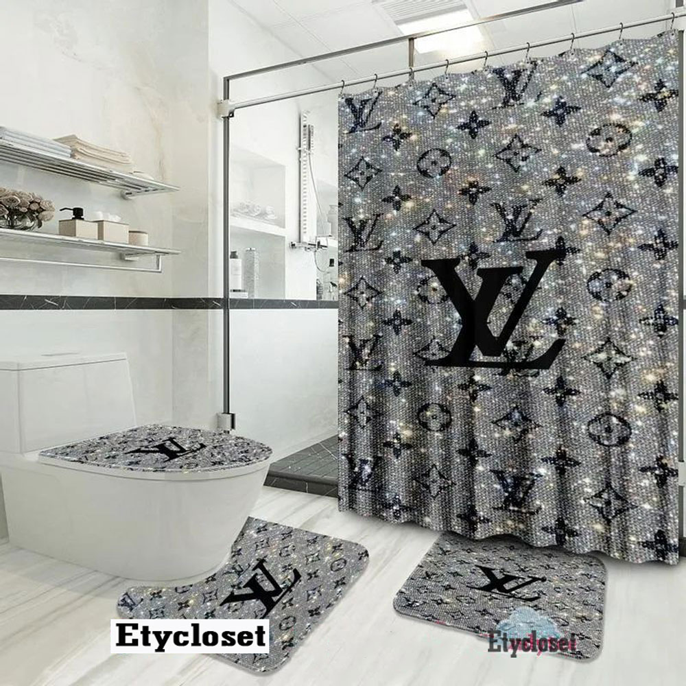 Louis Vuitton Lv Bling Bathroom Set Luxury Fashion Brand Bath Mat Home Decor Hypebeast