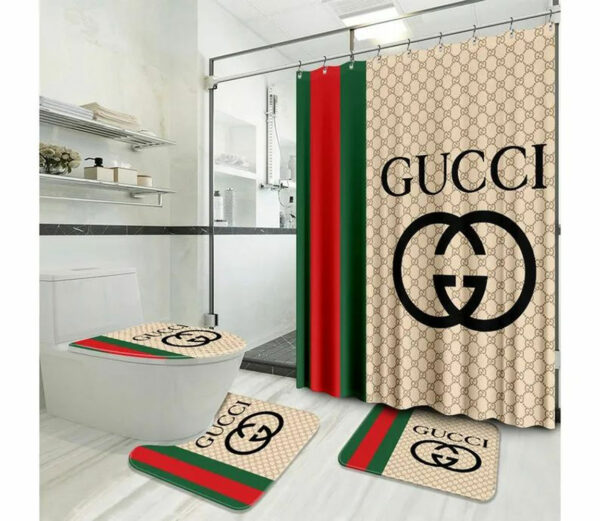 Gucci Beige Stripe Bathroom Set Hypebeast Bath Mat Home Decor Luxury Fashion Brand