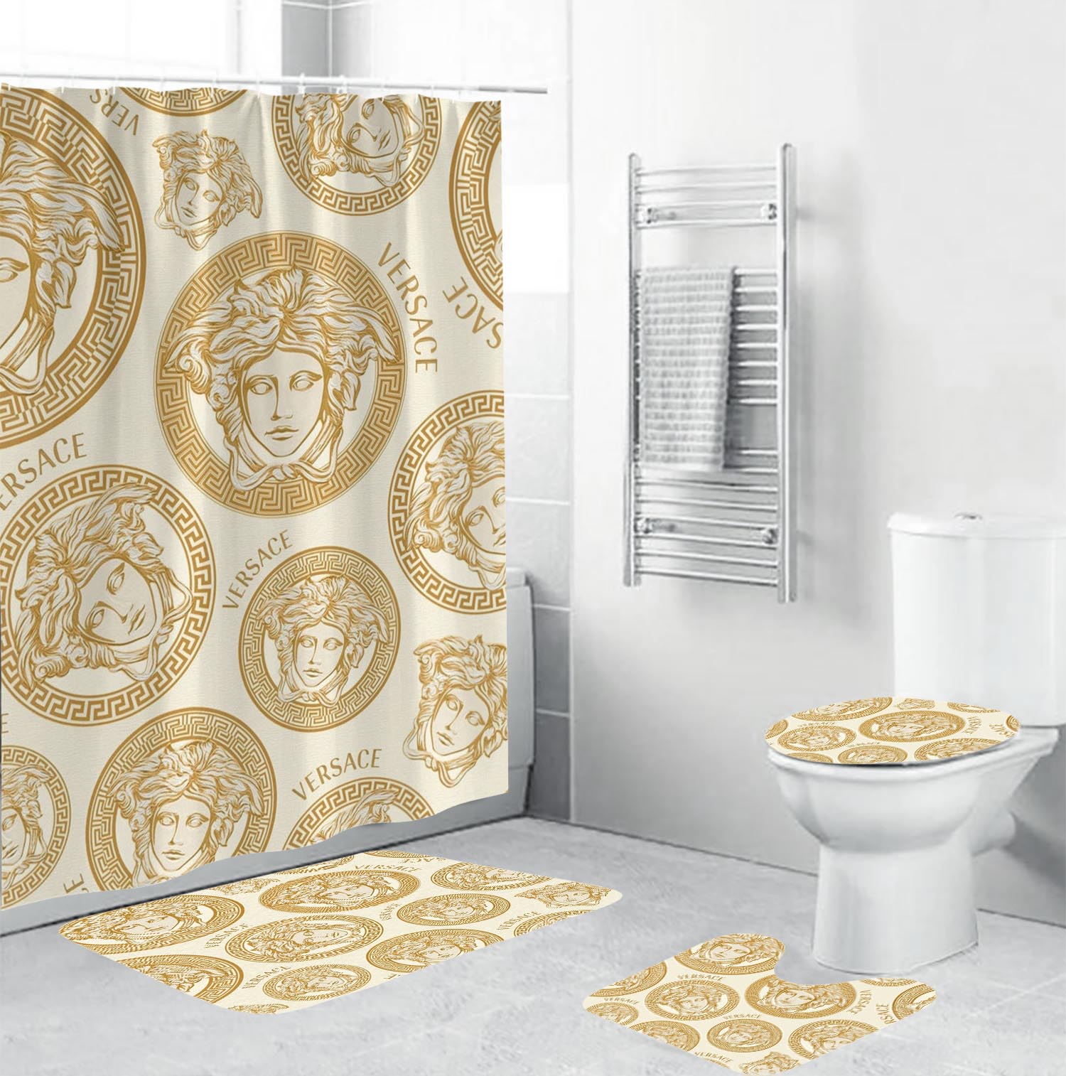 Gianni Versace Beige Bathroom Set Luxury Fashion Brand Bath Mat Hypebeast Home Decor