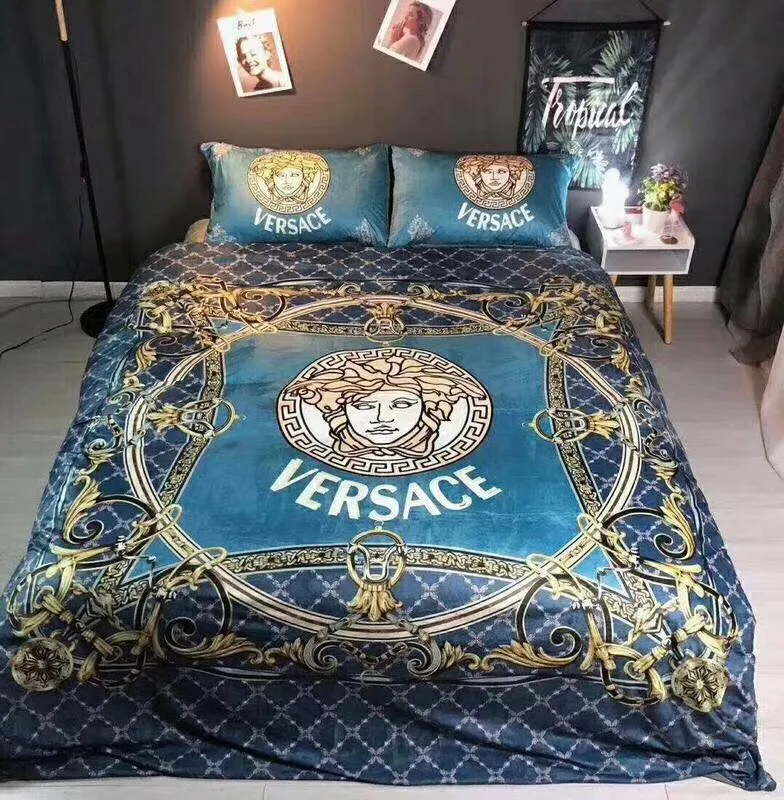 Versace Logo Brand Bedding Set Bedroom Bedspread Home Decor Luxury