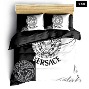 Versace Black And White Full Logo Brand Bedding Set Bedroom Home Decor Luxury Bedspread