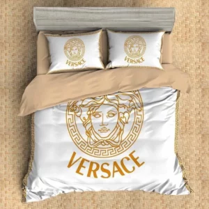 Versace White Golden Logo Brand Bedding Set Home Decor Bedroom Bedspread Luxury